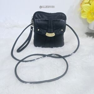 B. Makowski Multi Pocket Black Genuine Leather Crossbody Bag